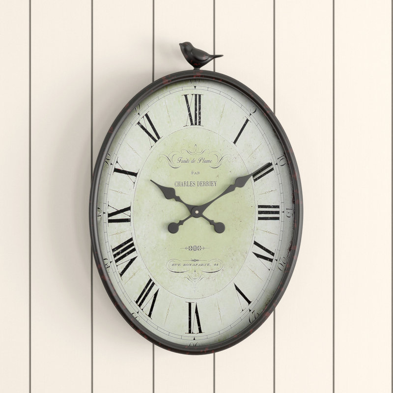 August Grove® Scriber Oval Metal Wall Clock with Bird & Reviews Wayfair